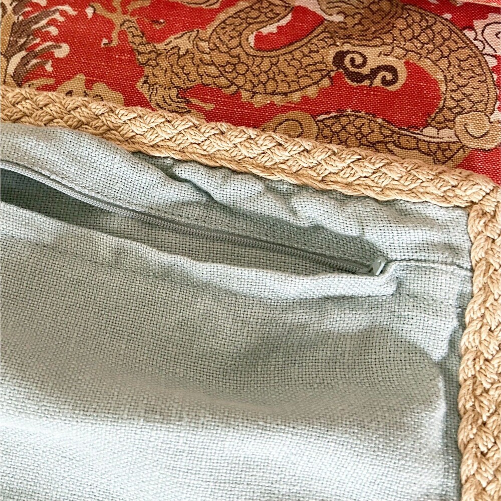 Pottery Barn Light Blue Linen Braided Jute Trim Pillow Cover Zip Closure 20 x 20 - Picture 5 of 7